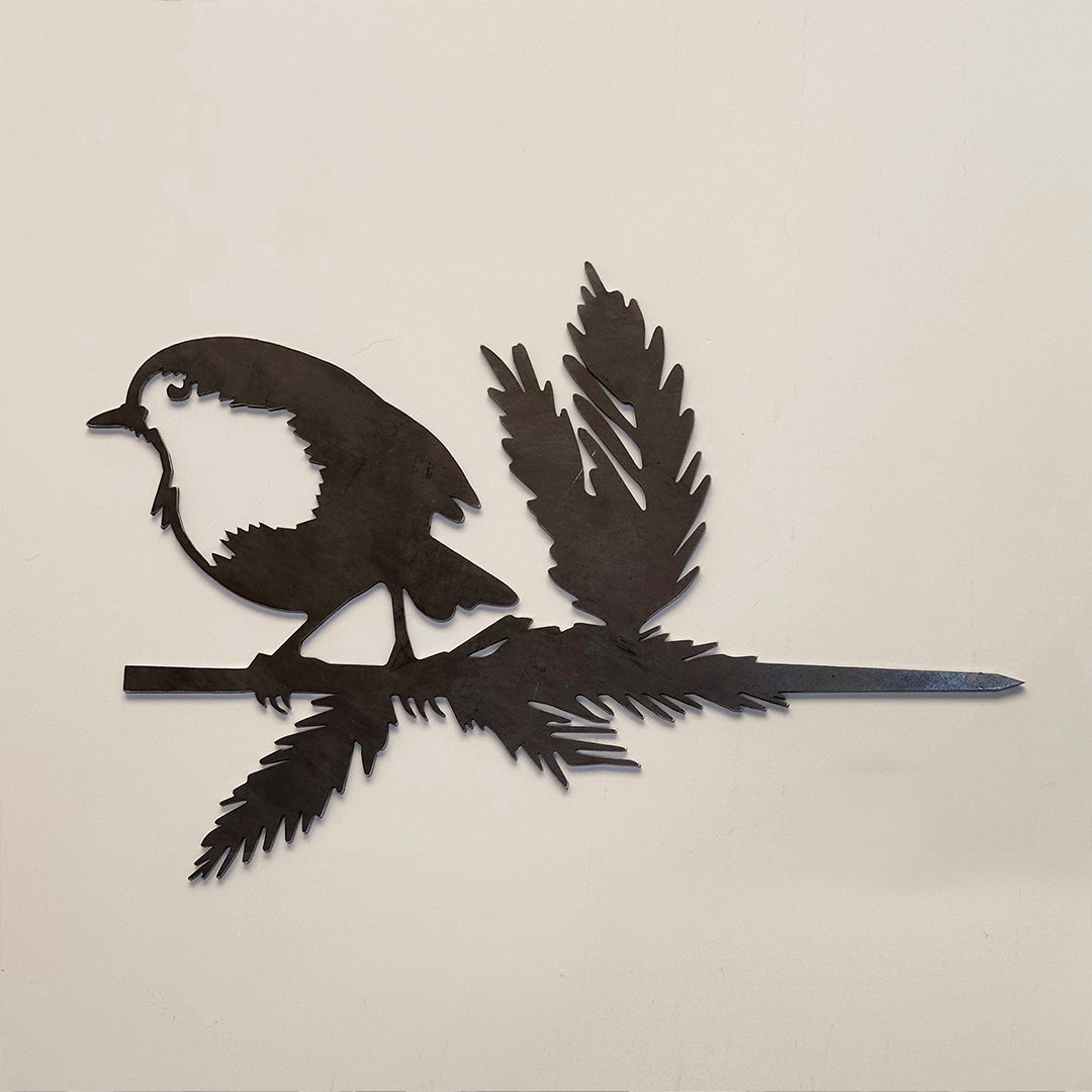 The Metalbird UK Robin Redbreast is a charming black Corten steel silhouette of the iconic bird on a leafy branch—perfect Valentine’s Day gift and stylish wall art.